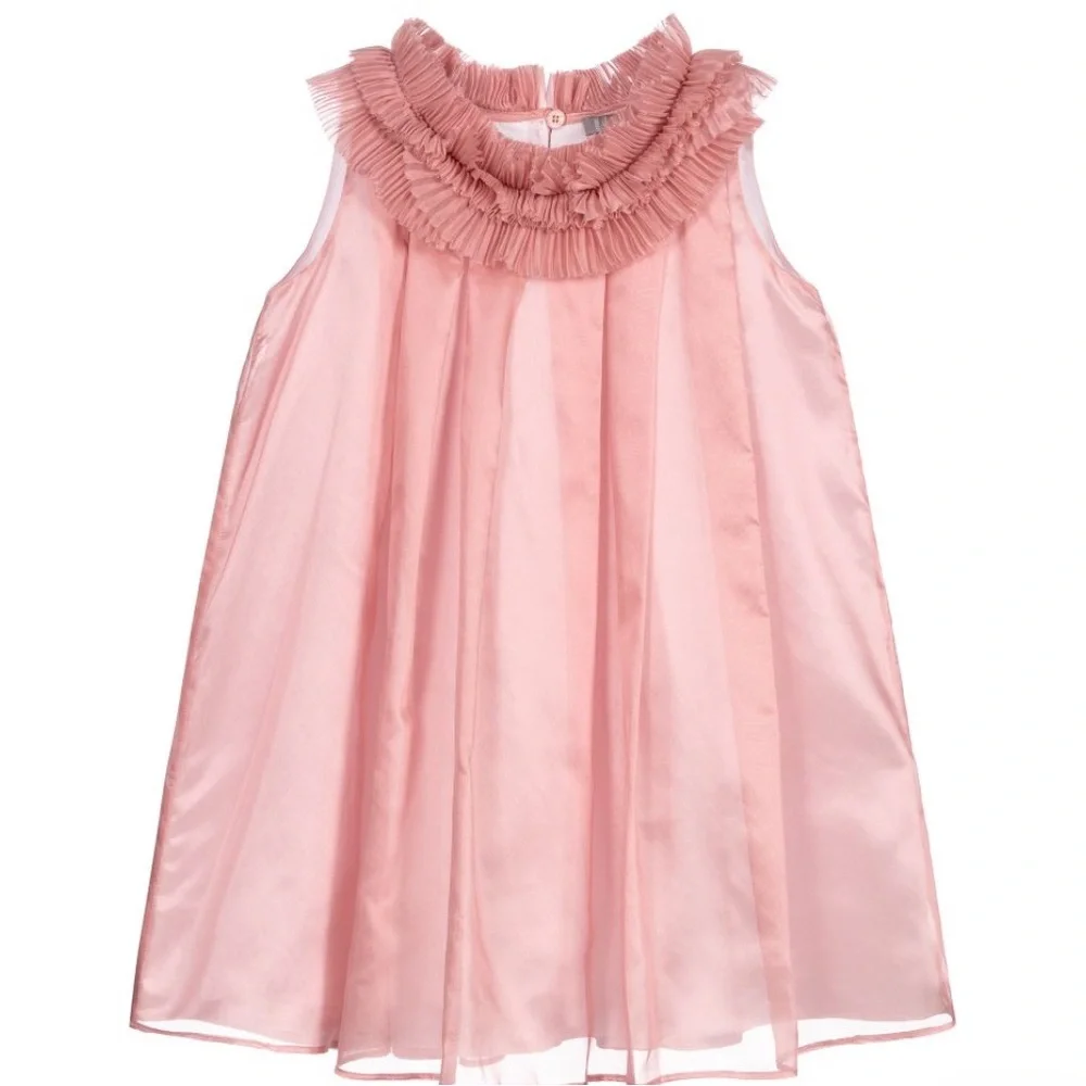 Il Gufo Clay Red Pink Sleeveless Ruffle Dress